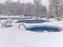 The pools surrounded by snow